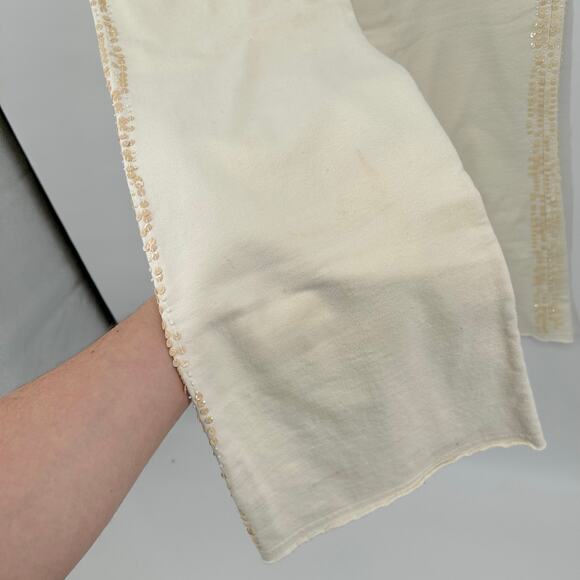 Vintage 90s y2k women's cream sequin‎ lowrise Elain baggy wide leg sweatpants - Picture 5 of 7